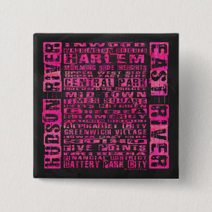 NYC Neighbourhoods Hot Pink 15 Cm Square Badge