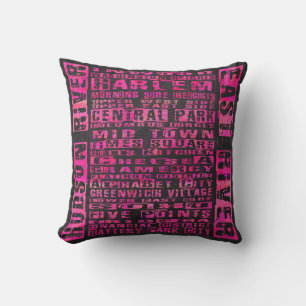 NYC Neighbourhoods Hot Pink Cushion