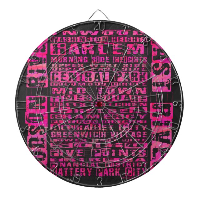 NYC Neighbourhoods Hot Pink Dartboard (Front)