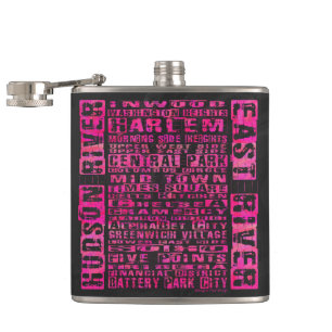 NYC Neighbourhoods Hot Pink Hip Flask