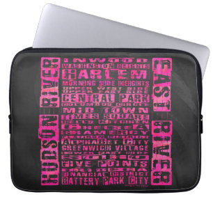 NYC Neighbourhoods Hot Pink Laptop Sleeve