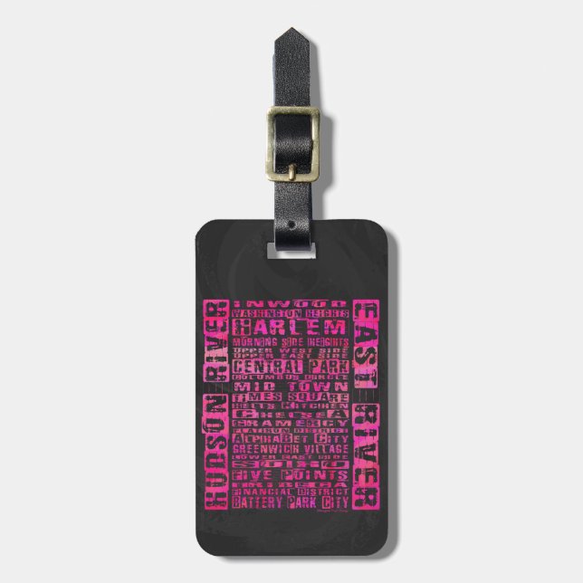 NYC Neighbourhoods Hot Pink Luggage Tag (Front Vertical)
