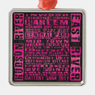 NYC Neighbourhoods Hot Pink Metal Tree Decoration