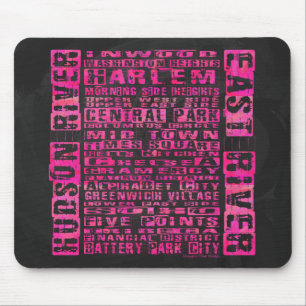NYC Neighbourhoods Hot Pink Mouse Mat