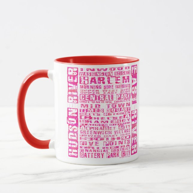 NYC Neighbourhoods Hot Pink Mug (Left)