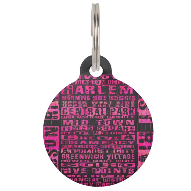 NYC Neighbourhoods Hot Pink Pet Tag (Front)