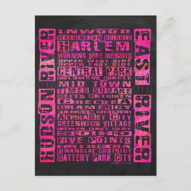 NYC Neighbourhoods Hot Pink Postcard (Front)