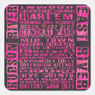 NYC Neighbourhoods Hot Pink Square Sticker