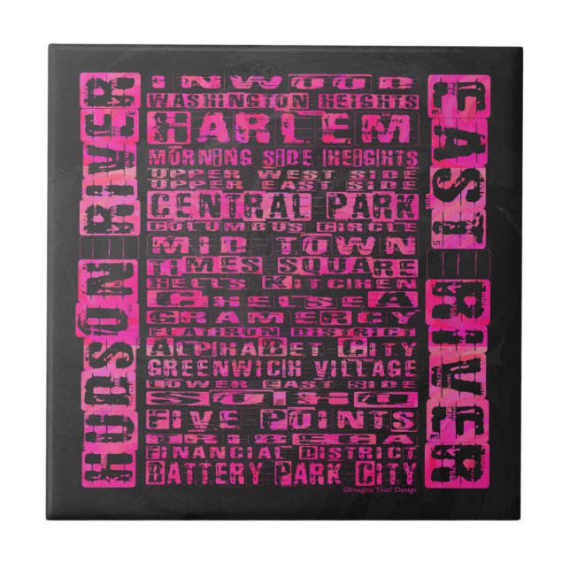 NYC Neighbourhoods Hot Pink Tile (Front)
