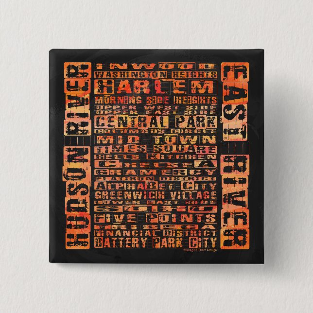 NYC Neighbourhoods Orange 15 Cm Square Badge (Front)