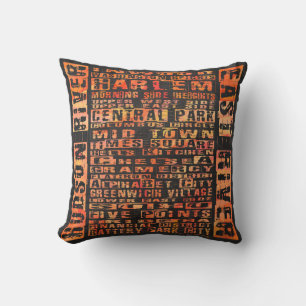 NYC Neighbourhoods Orange Cushion