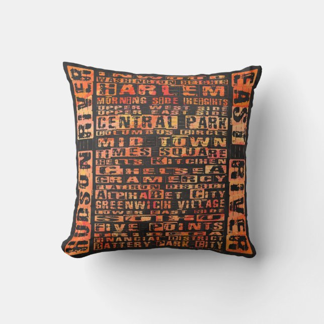 NYC Neighbourhoods Orange Cushion (Front)