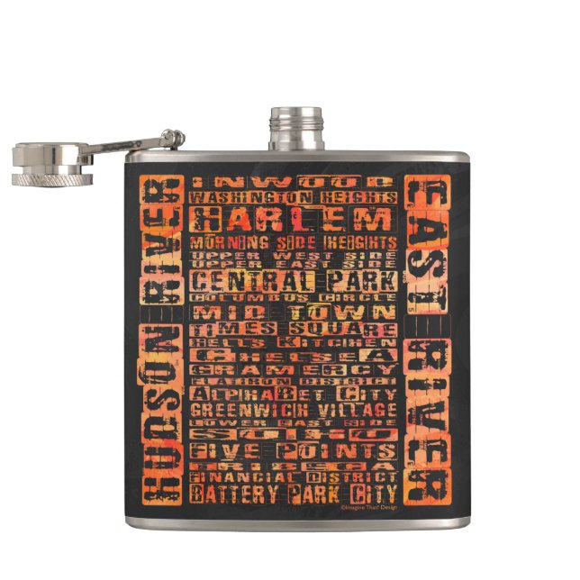NYC Neighbourhoods Orange Hip Flask (Opened)