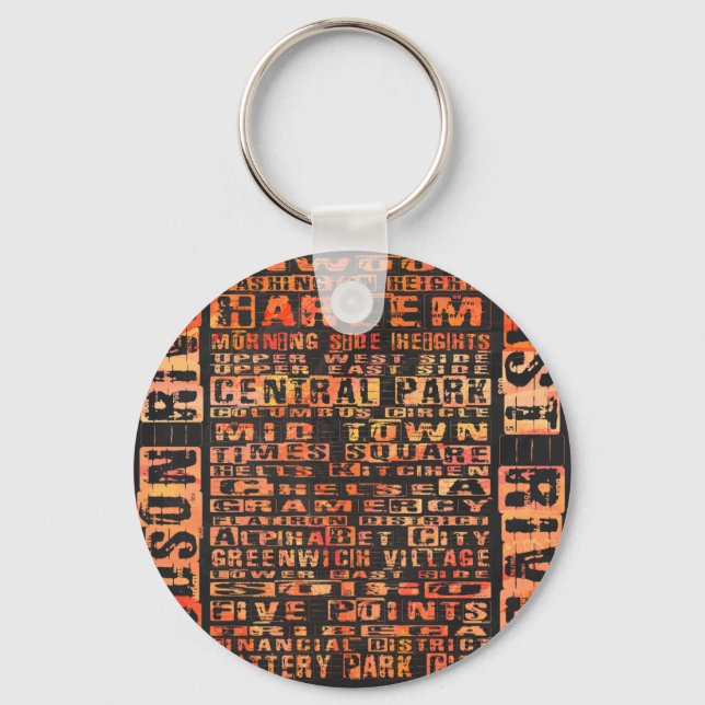 NYC Neighbourhoods Orange Key Ring (Front)