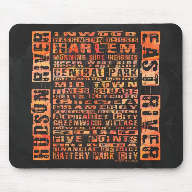 NYC Neighbourhoods Orange Mouse Mat (Front)