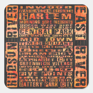 NYC Neighbourhoods Orange Square Sticker