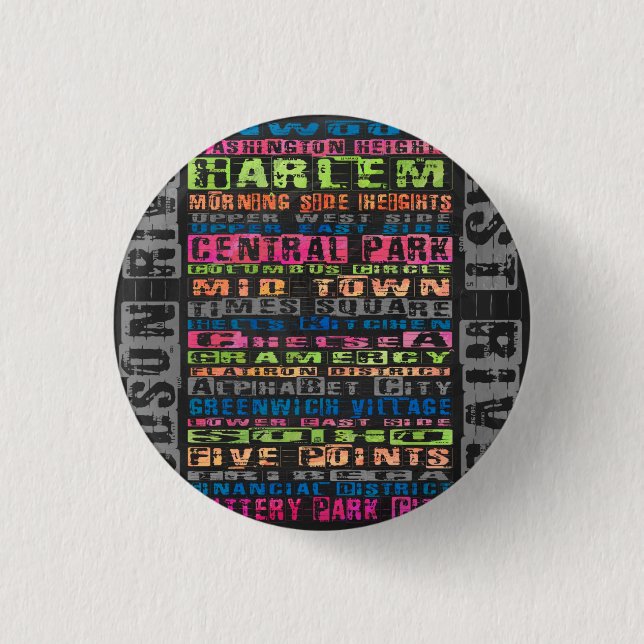 NYC Neighbourhoods Rainbow 3 Cm Round Badge (Front)