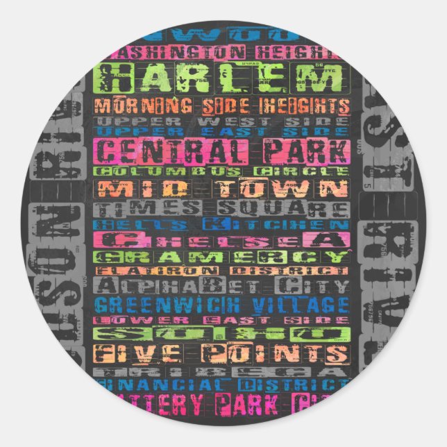 NYC Neighbourhoods Rainbow Classic Round Sticker (Front)