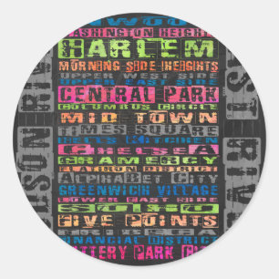 NYC Neighbourhoods Rainbow Classic Round Sticker
