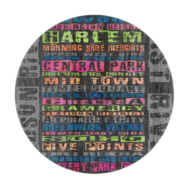 NYC Neighbourhoods Rainbow Cutting Board (Front)