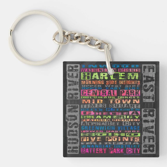 NYC Neighbourhoods Rainbow Key Ring (Front)