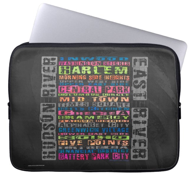 NYC Neighbourhoods Rainbow Laptop Sleeve (Front)