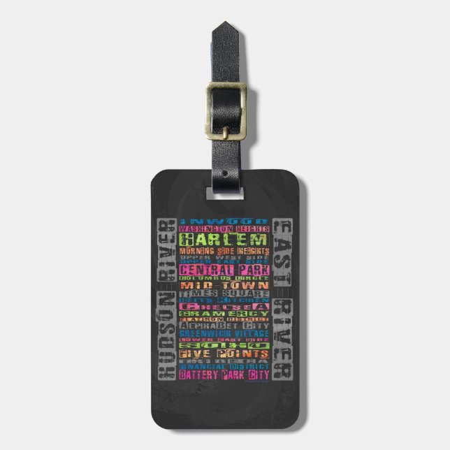 NYC Neighbourhoods Rainbow Luggage Tag (Front Vertical)