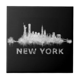 NYC New York black-White Skyline cityscape v01 Tile
