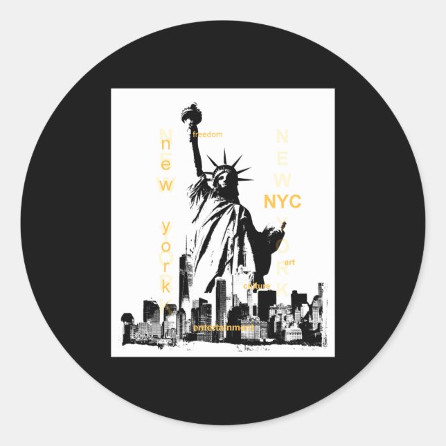 Nyc New York Brooklyn Bridge Liberty Statue Mens _ Classic Round Sticker (Front)