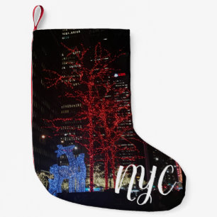 NYC New York Christmas Lights Reindeer Trees Small Christmas Stocking