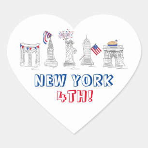 NYC New York City 4th of July Patriotic Landmarks Heart Sticker