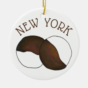 NYC New York City Black and White Cookie Ceramic Tree Decoration