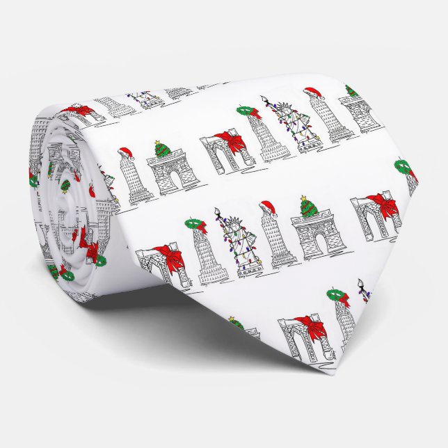NYC New York City Christmas Xmas Holiday Landmarks Tie (Rolled)