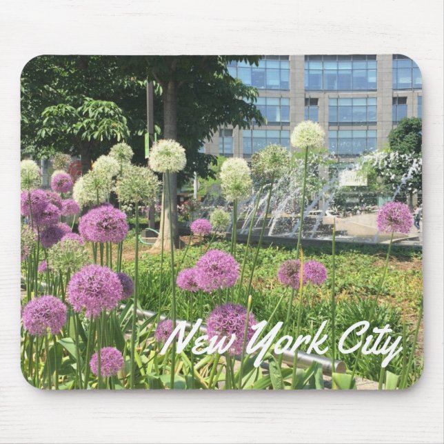 NYC New York City Columbus Circle Allium Fountain Mouse Mat (Front)