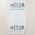 NYC New York City Hanukkah Chanukah Holiday Beach Towel<br><div class="desc">Beach towel features an original marker illustration of various New York City landmarks,  "dressed up" for the Hanukkah holiday season.

Don't see what you're looking for? Need help with customisation? Click "contact this designer" to have something created just for you!</div>