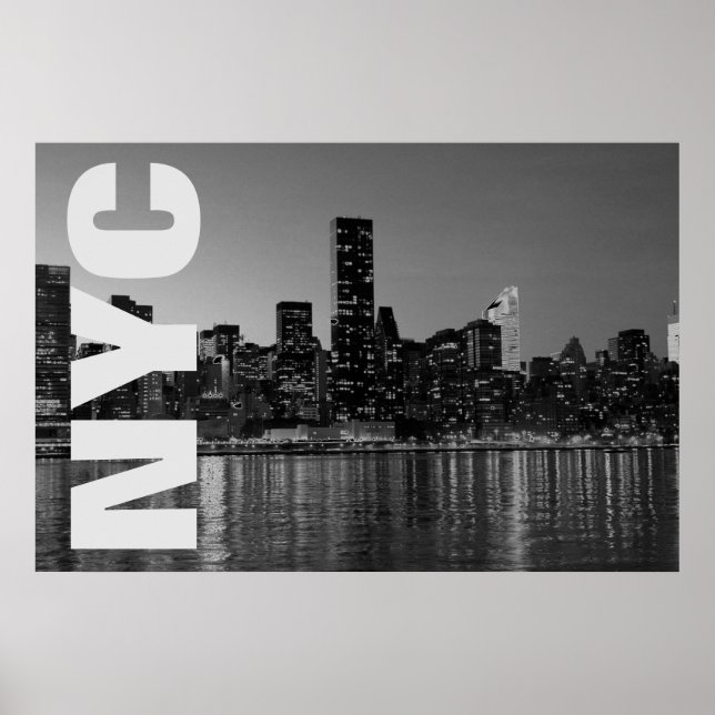 NYC New York City Manhattan Night Black White Poster (Front)