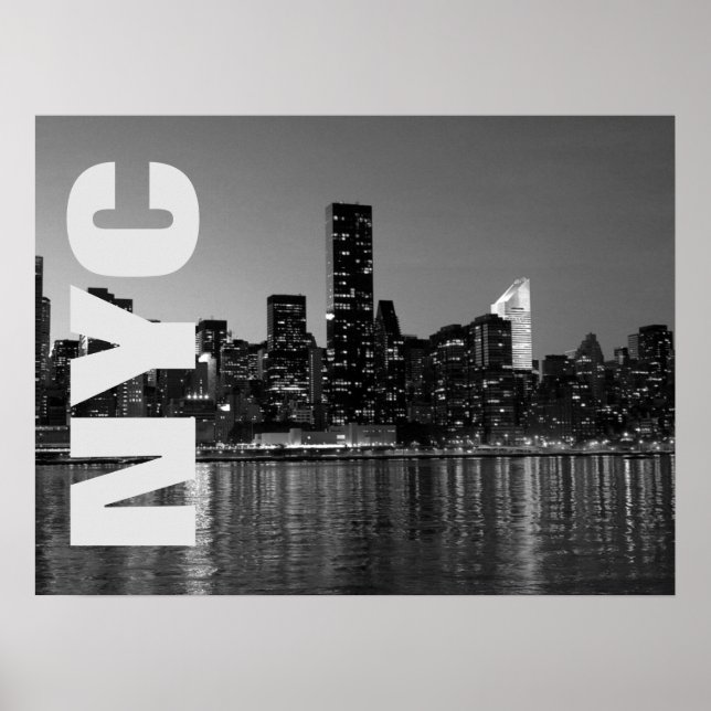 NYC New York City Manhattan Night Black White Poster (Front)