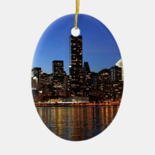 NYC New York City Manhattan Night Ceramic Tree Decoration