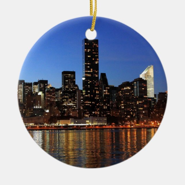 NYC New York City Manhattan Night Ceramic Tree Decoration (Front)