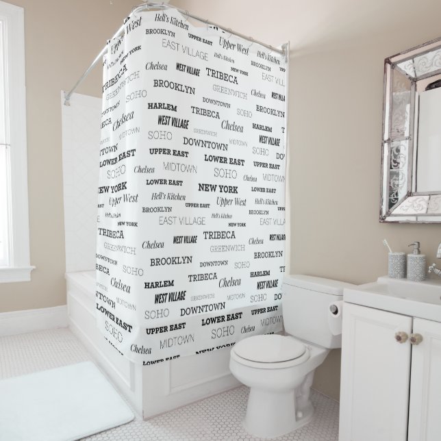 NYC New York City Neighbourhoods Shower Curtain (In Situ)
