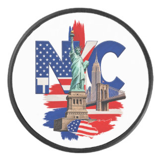 NYC New York City Patriotic Skyline Graphic – Stat Hockey Puck