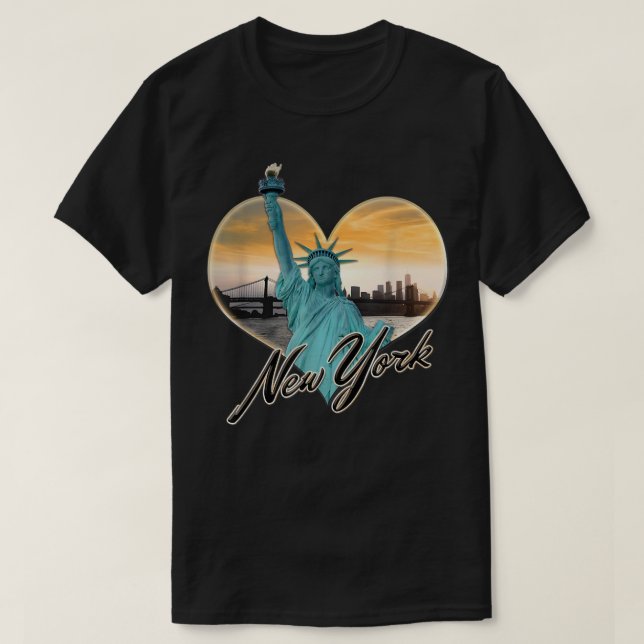 NYC New York City Skyline Souvenir Statue of Liber T-Shirt (Design Front)