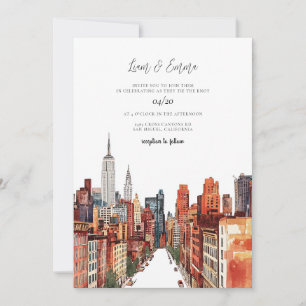 NYC New York City Watercolor Vinatge Wedding Invitation