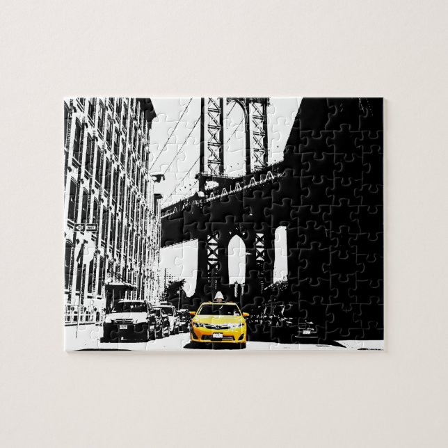 Nyc New York City Yellow Taxi Brooklyn Bridge Jigsaw Puzzle (Horizontal)
