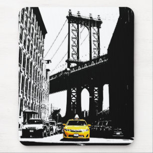 Nyc New York City Yellow Taxi Brooklyn Bridge Mouse Mat