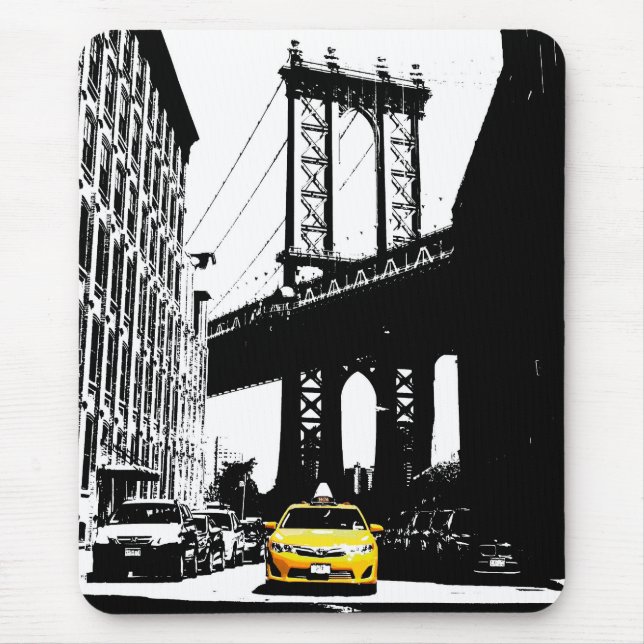 Nyc New York City Yellow Taxi Brooklyn Bridge Mouse Mat (Front)