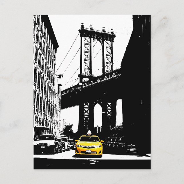 Nyc New York City Yellow Taxi Brooklyn Bridge Postcard (Front)