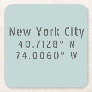 NYC New York Latitude Longitude Square Paper Coaster