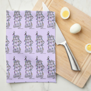 NYC New York Statue of Liberty Hanukkah Lights Tea Towel