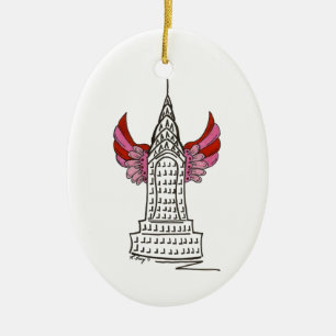 NYC New York Valentine's Day Cupid Skyscraper Ceramic Tree Decoration